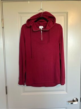 Alternative Womens Burgundy Half-Zip Autumn Staple Hooded Sweater